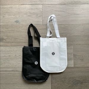 Lululemon small black and white reusable shopping tote bags